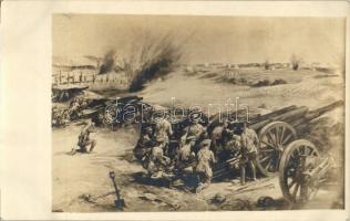 Angol tüzérség 60 fontosokkal lövi a német hadállásokat / WWII English artillery against Germans, cannon, artist signed