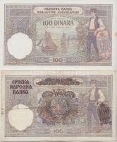 Jugoszlávia 1929. 100D + Szerbia / Német megszállás 1941. 100D jugoszláv bankjegy felülbélyegzéssel T:I-,III Yugoslavia 1929. 100 Dinara + Serbia / German occupation 1941. 100 Dinara Yugoslavian banknote with overprint C:AU,F