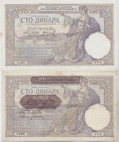 Jugoszlávia 1929. 100D + Szerbia / Német megszállás 1941. 100D jugoszláv bankjegy felülbélyegzéssel ...