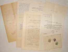 Váczi Ferenc Nagykőrösi Ref. Gimn. igazgatója hagyaték okménytétel benne Tanácsköztársasági illetékkel, püspöki aláírásokkal 8 db irat