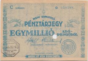 1946. 1.000.000AP nem kamatozó Pénztárjegy "Másra Át Nem Ruházható", "M.Kir.Postatakarékpénztár Főpénztár" felülbélyegzéssel és lyukasztva T:II,II-