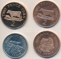 Guernsey 1985-2006. 2p (3x) + 10p T:2,2(PP) Guernsey 1985-2006. 2 Pence (3x) + 10 Pence C:XF,XF(PP)