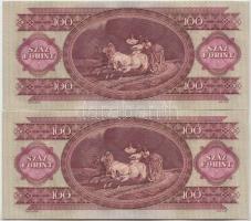1962. 100Ft (2x) sorszámkövetők, nyomdai papírránccal T:I