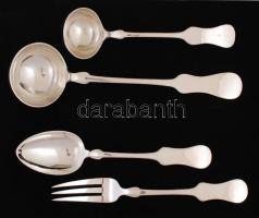 Ezüst (Ag.) 6 személyes evőeszköz készlet, jelzett (Dianás cca 1900), mesterjeggyel, eredeti dobozza...