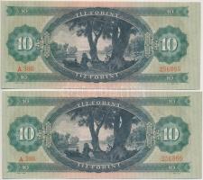1962. 10Ft (2x) sorszámkövetők, nyomdai papírránccal T:I,I-
