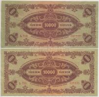 1945. 10.000P (2x) barna "MNB" bélyeggel, egyik bélyeghibás T:III