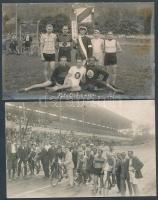 cca 1925 Kerékpár versenyzők, 2 db fotólap egy sportoló albumából, 9x14 cm / cca 1925 Bike riders, 2 photocards, 9x14 cm