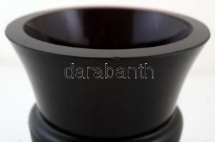 Moser (cca 1920) talpasváza, kézzel festett, maratott, aranyozott lila üveg test, jelzett (Moser), k...