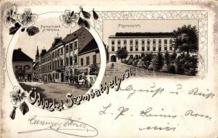 Szombathely, Premontreiek bérháza, főgimnázium; Granitz Vilmos kiadása, litho (fl)