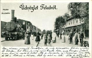 Feled, Vasútállomás, gőzmozdony / railway station, locomotive