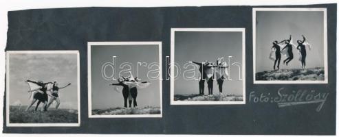 cca 1935 Szöllősy Kálmán (1887-1976) négy felvétele Szentpál Olga tánccsoportjának tagjairól, 4 db fotó közös kartonra ragasztva, 5,5x5,5 cm