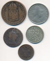 Ausztria 1783F 1/2kr Cu + 1816A 1kr Cu + 1915. 10h Cu-Ni-Zn + 1928. 10gr Cu-Ni + Olasz Államok / Lom...