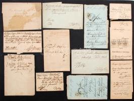 cca 1830-1860 Vegyes színháztörténeti tétel, benne különféle okmányok: törlési engedély, adásvételi ...