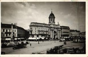 Arad, Római katolikus templom, gyógyszertár, parfüm üzlet, Emil Maidt üzlete / Roman Catholic church, pharmacy, parfumery, shop, automobiles