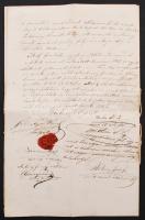 1865 20 fl, 10 fl, 2×6 fl, 3×5 fl, 3×3 fl okmánybélyegek magyar és német nyelvű viaszpecsétes okmány...