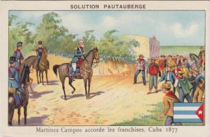 Solution Pautauberge, Martinez Campos accorde les franchises, Cuba 1877; advertisement on the backside, litho (non PC) (EK)