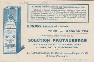 Solution Pautauberge, Martinez Campos accorde les franchises, Cuba 1877; advertisement on the backsi...