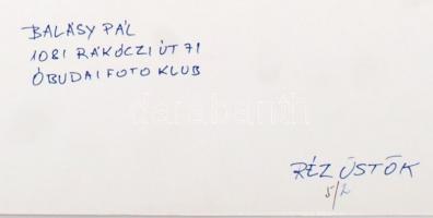 cca 1970 Balásy Pál: Rézüstök, feliratozott vintage fotóművészeti alkotás, 30x40 cm