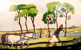 Fischer Emil magyar szecessziós porcelán kaspó, kézzel festett jelzett, 8cm-es hajszál repedéssel, m...