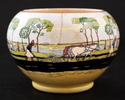 Fischer Emil magyar szecessziós porcelán kaspó, kézzel festett jelzett, 8cm-es hajszál repedéssel, m...