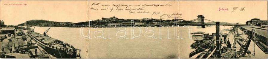 1899 Budapest, Három részes panorámalap MFTR és DDSG hajókkal / 3-tile panoramacard