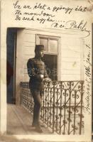 3 db RÉGI fotó képeslap; Budapesti katona, Budapesti kert hölggyel, Szabadkai kert családdal. 2 post...