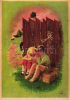 6 db RÉGI humoros gyermek motívumú képeslap / 6 old motive cards, children, humour