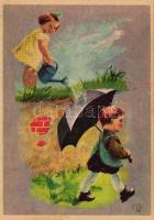 6 db RÉGI humoros gyermek motívumú képeslap / 6 old motive cards, children, humour