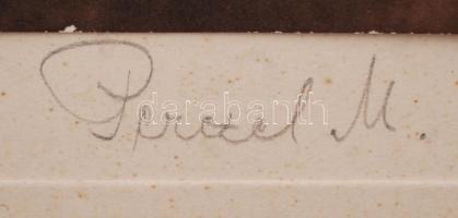 cca 1920 Perczel M: Rőzsehordók, aláírt vintage fotóművészeti alkotás festészetutánzó stílusban, kar...