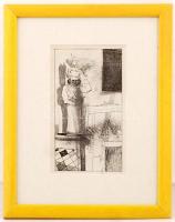 Kondor Béla (1931-1972): Illusztráció (Gyámoltalan hősök.). Rézkarc, papír, jelzés nélkül, üvegezett...