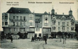 Szatmárnémeti, Deák tér, Városi bérpalota, Österreicher palota, üzletek; kiadja Weisz Zoltán / Deák Square, shops (EK)