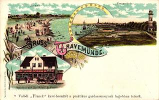 Travemünde, Restaurant 'zur Post' H. Schütt; Kunstanstalt Rosenblatt / Franck pótkávé, floral litho