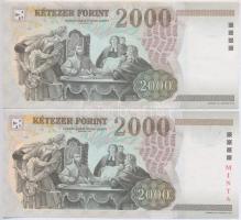 1998. 2000Ft "MINTA" felülnyomással és "CA 0000024" sorszámmal + 2000Ft "CE...