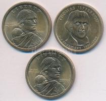 Amerikai Egyesült Államok 2000-2001P 1$ Cu Sacagawea (2xklf) + 2007D 1$ Cu Thomas Jefferson T:1-,2 USA 2000-2001P 1 Dollar Cu Sacagawea (2xdiff) + 2007D 1 Dollar Cu Thomas Jefferson C:AU,XF