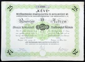 Budapest 1924. "KÉVE Mezőgazdasági Iparfejlesztési és Hitelintézet Rt." 25 + 50 részvénye ...
