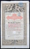 Ausztria / Bécs 1868. Államkötvény 100G-ről bélyegzésekkel T:III- Austria / Vienna 1868. State bond about 100 Gulden with stamps C:VG