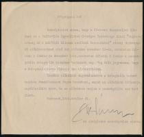 1945 Bp., Lőcsei Zsedényi Béla(1894-1955) jogászprofesszor, az Ideiglenes Nemzetgyűlés elnökének aláírása hivatalos levélen, melyben engedélyezi, hogy a nemzetgyűlés delegációs termét előadásokhoz használják