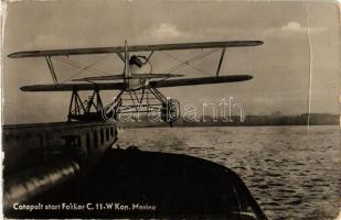 Catapult start Fokker C.11-W Kon. Marine / French seaplane, navy, battleship (fa)