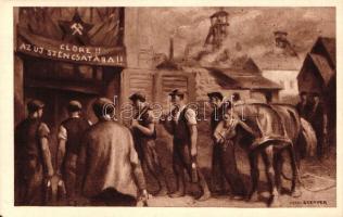 12 db RÉGI használatlan motívumlap Vydai Brenner Nándor szignóval; bányász / 12 old unused motive ca...