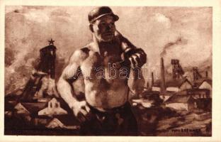 12 db RÉGI használatlan motívumlap Vydai Brenner Nándor szignóval; bányász / 12 old unused motive ca...