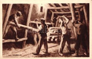 12 db RÉGI használatlan motívumlap Vydai Brenner Nándor szignóval; bányász / 12 old unused motive ca...