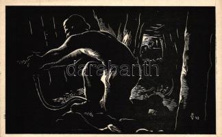 10 db RÉGI használatlan motívumlap Varsányi Pál fametszetsorozatából; bányász / 10 old unused motive...