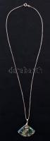 Dekoratív paua kagyló mozaikos függő ezüst(Ag) láncon, jelzett, h: 60 cm, 4,7 g / silver(Ag.) necklace with paua pendant, 4,7 g