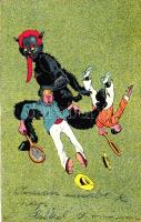 Krampus, tennis players, humour B.K.W.I. 2586-3. s: Schönpflug (EK)