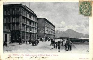 Naples, Napoli; Chiatamone, Hotel Royal, Vesuvius (EB)