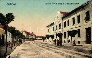 Csáktornya, Wlassits Gyula utca, leányinternátus;  kiadja Fischel Fülöp könyvkereskedő / street with girls' boarding school