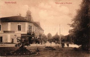 Bártfafürdő, Tahy-udvar, Főút, Eschwig Ede kereskedése / main street, shop (EK)