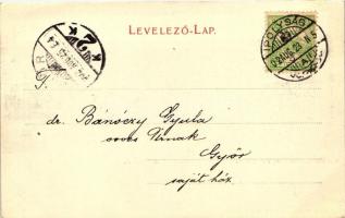 Ipolyság, Fő tér, katolikus plébánia, templom, régi és új takarékpénztár; kiadja Kanyó A. utóda / ma...