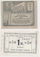 Budapest ~1920. 1K Vasas tisztviselők beszerzési csoportja szükségpénz hátlapon körbélyegzővel + 1950. Szabad Nép utalvány beváltható utalvány T:I- Adamo BUC-290.2