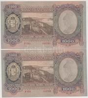 1943. 1000P (2x) sorszámkövetők, nyomdai papírránccal T:I-